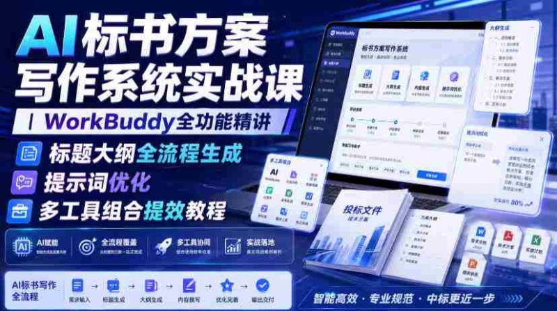AI标书方案写作系统实战课|WorkBuddy全功能精讲・标题大纲全流程生成・提示词优化・多工具组合提效教程-一起发