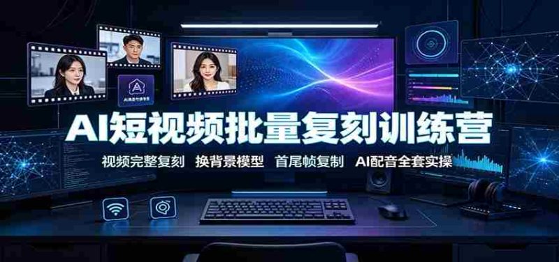 AI短视频批量复刻训练营:视频完整复刻,换背景模型、首尾帧复制、AI配音全套实操-一起发