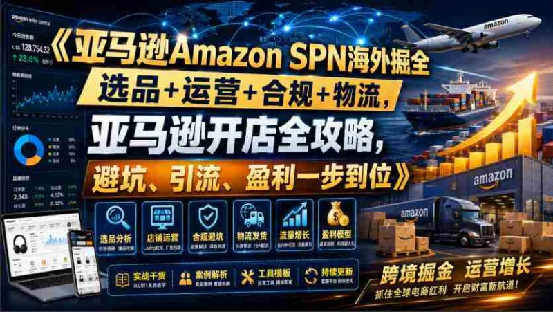 亚马逊Amazon SPN海外掘全，选品+运营+合规+物流，亚马逊开店全攻略，避坑、引流、盈利一步到位-一起发