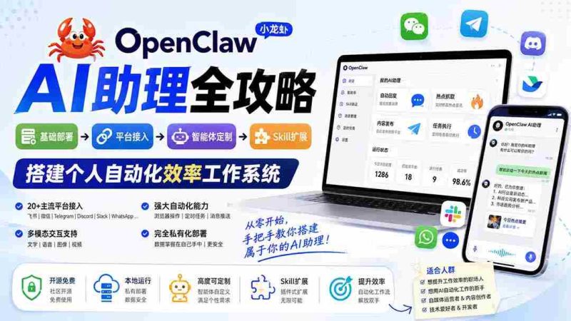 (19889期)OpenClaw小龙虾 AI助理全攻略:基础部署→平台接入→智能体定制→Skill扩展,搭建个人自动化效率工作系统-一起发