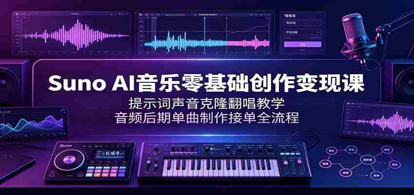 Suno AI音乐零基础创作变现课：提示词声音克隆翻唱教学，音频后期单曲制作接单全流程-一起发