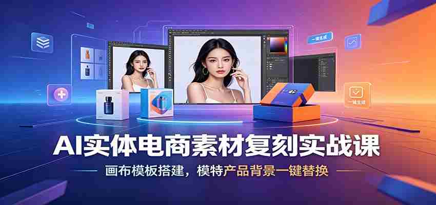 AI实体电商素材复刻实战课：画布模板搭建，模特产品背景一键替换-一起发