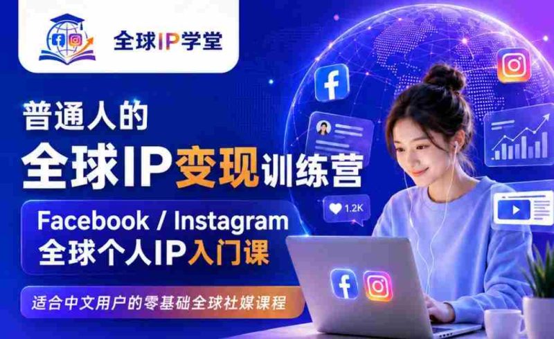普通人的全球IP变现训练营,Facebook/Instagram全球个人IP入门课,零基础全球社媒课程-一起发