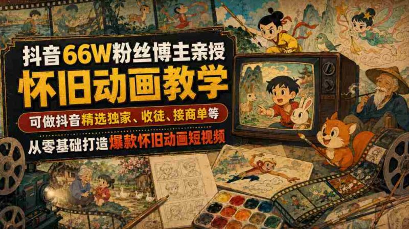 抖音66W粉丝博主亲授怀旧动画教学,可做抖音精选独家、收徒、接商单等,从零基础打造爆款怀旧动画短视频-一起发