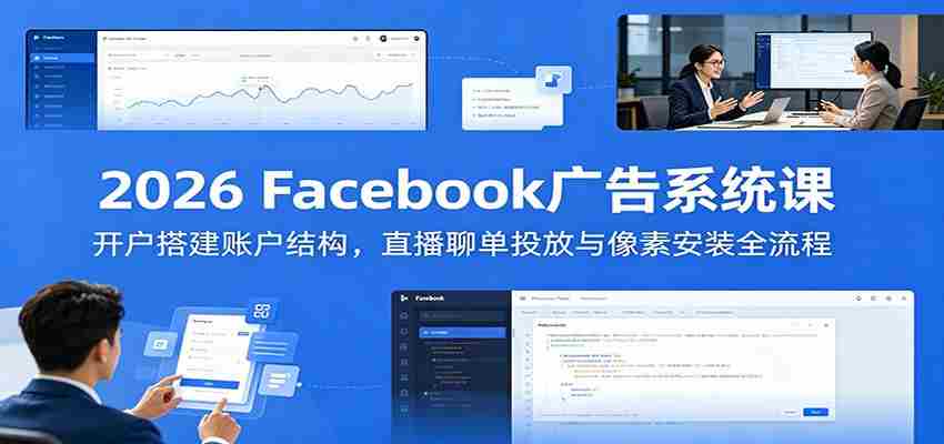 2026 Facebook广告系统课：开户搭建账户结构，直播聊单投放与像素安装全流程-一起发