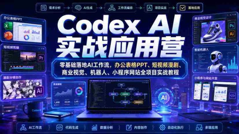 Codex AI实战应用营｜零基础落地AI工作流，办公表格PPT、短视频漫剧、商业视觉、机器人、小程序网站全项目实战教程-一起发
