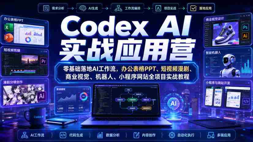 Codex AI实战应用营｜零基础落地AI工作流，办公表格PPT、短视频漫剧、商业视觉、机器人、小程序网站全项目实战教程-一起发