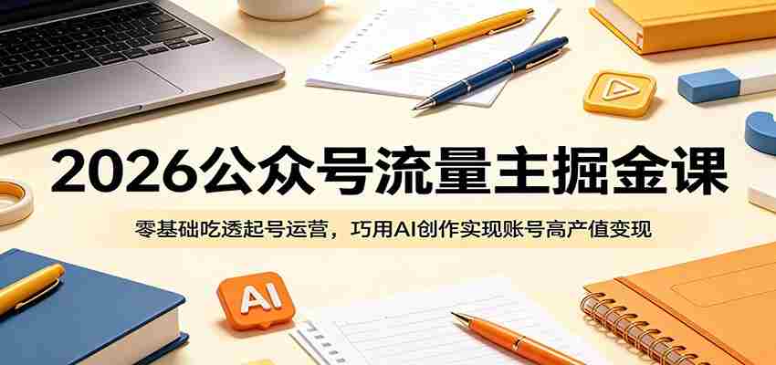 2026公众号流量主掘金课：零基础吃透起号运营，巧用AI创作实现账号高产值变现-一起发