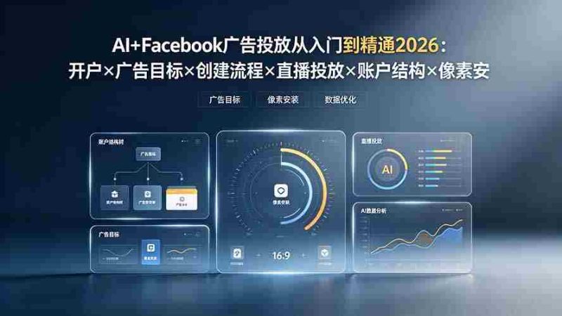 （19465期）AI+Facebook广告投放从入门到精通2026：开户×广告目标×创建流程×直播投放×账户结构×像素安装×AI赋能-一起发