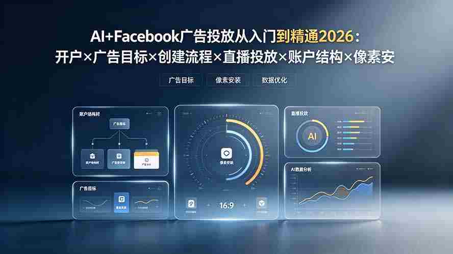 （19465期）AI+Facebook广告投放从入门到精通2026：开户×广告目标×创建流程×直播投放×账户结构×像素安装×AI赋能-一起发
