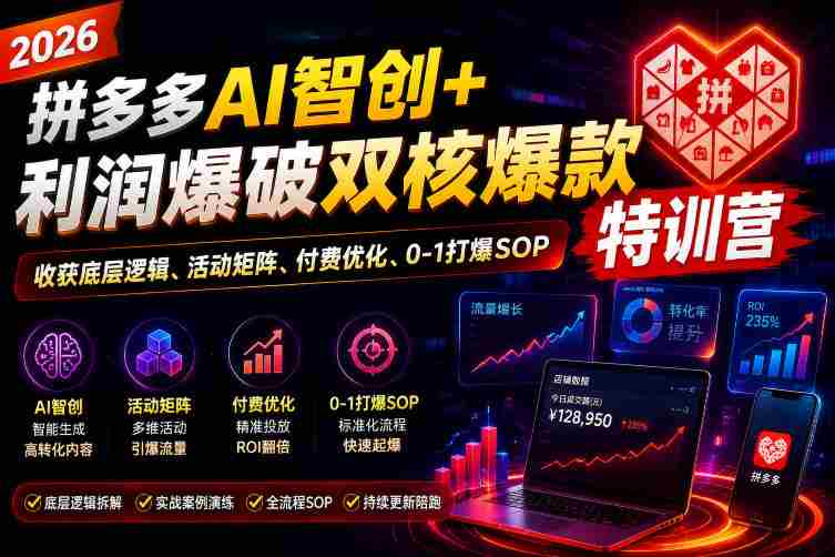 2026拼多多AI智创+利润爆破双核爆款特训营，收获底层逻辑、活动矩阵、付费优化、0-1打爆SOP（更新0727）-一起发