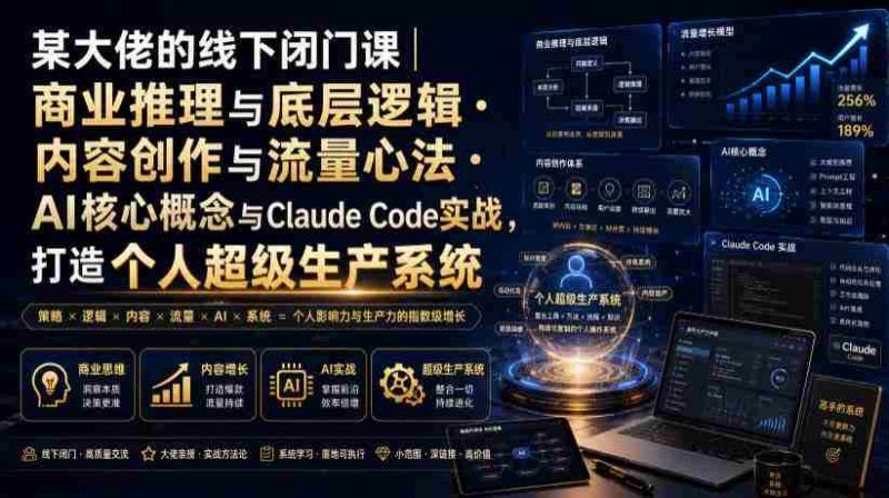 某大佬的线下闭门课|商业推理与底层逻辑・内容创作与流量心法・AI核心概念与Claude Code实战,打造个人超级生产系统【录音+图片】-一起发