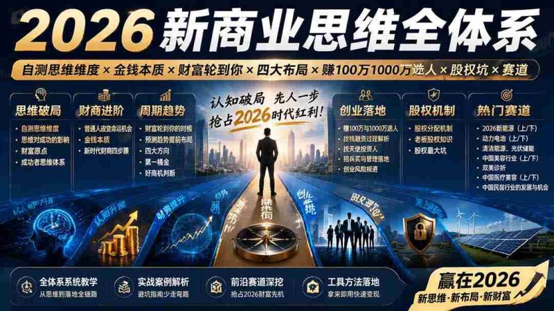 （19696期）2026新商业思维全体系：自测思维维度×金钱本质×财富轮到你×四大布局×赚100万1000万选人×股权坑×赛道-一起发