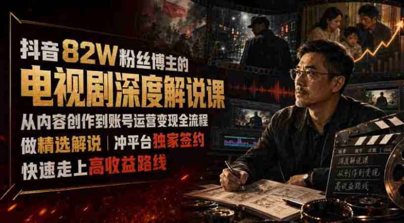 抖音82W粉丝博主的电视剧深度解说课,从内容创作到账号运营变现全流程,做精选解说,冲平台独家签约,快速走上高收益路线-一起发