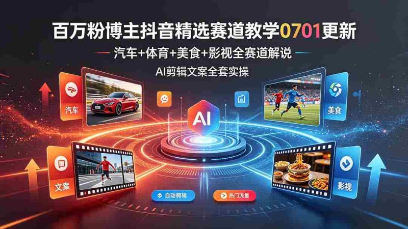 (19144期)百万粉博主抖音精选赛道教学-0701更新,汽车+体育+美食+影视全赛道解说,AI剪辑文案全套实操-一起发