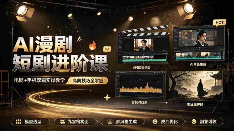 (19317期)AI漫剧短剧进阶课|电脑+手机双端实操教学|影视剧对口型人物吃瓜×解压末日庇护所全程讲解,高阶技巧全掌握-一起发