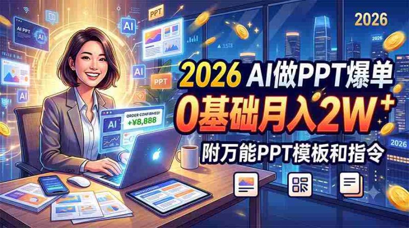 （19284期）2026 AI做PPT爆单，0基础月入2W，附万能PPT模板和指令-一起发