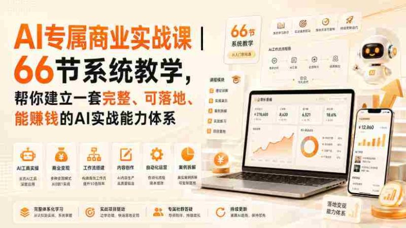 AI专属商业实战课|66节系统教学,帮你建立一套完整、可落地、能賺钱的AI实战能力体系-一起发