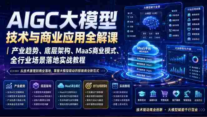 AIGC大模型技术与商业应用全解课｜产业趋势、底层架构、MaaS商业模式、全行业场景落地实战教程-一起发