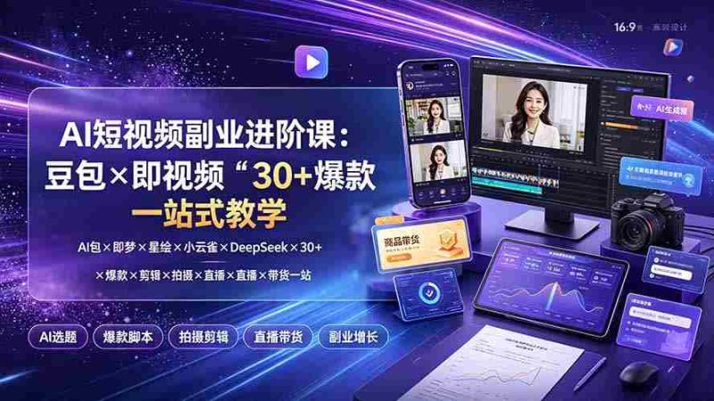 (19458期)AI短视频副业进阶课:豆包×即梦×星绘×小云雀×DeepSeek×30+爆款×剪辑×拍摄×直播×带货一站式教学-一起发