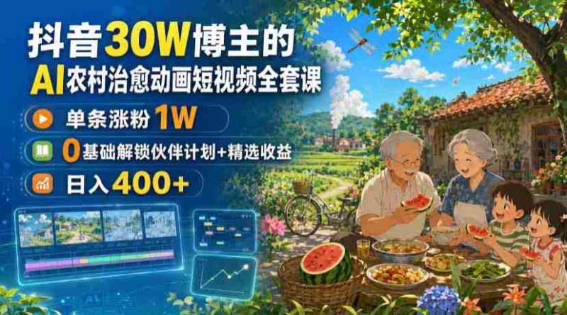 抖音30W博主的AI农村治愈动画短视频全套课|单条涨粉1W,0基础解锁伙伴计划+精选收益,日入400+-一起发