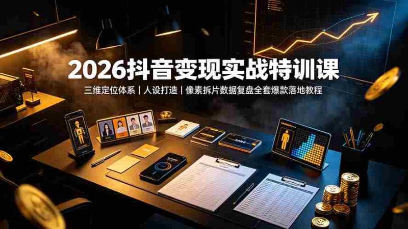 (19419期)2026抖音变现实战特训课:三维定位体系|人设打造|像素拆片数据复盘全套爆款落地教程-一起发