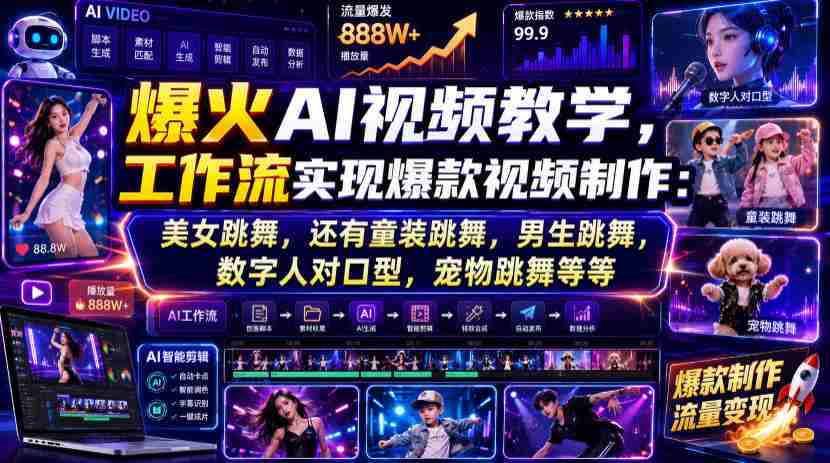 爆火AI视频教学,工作流实现爆款视频制作:美女跳舞,还有童装跳舞,男生跳舞,数字人对口型,宠物跳舞等等