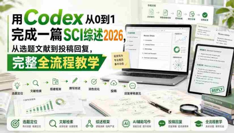 用Codex从0到1完成一篇SCI综述2026,从选题文献到投稿回复,完整全流程教学-一起发