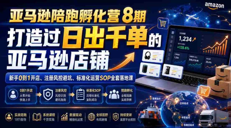 亚马逊陪跑孵化营8期，打造过日出千单的亚马逊店铺，新手0到1开店、注册风控避坑、标准化运营SOP全套落地课-一起发