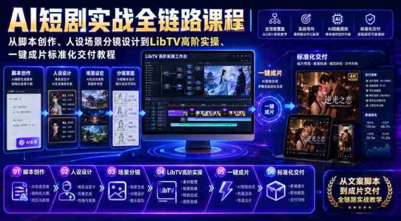 AI短剧实战全链路课程|从脚本创作、人设场景分镜设计到LibTV高阶实操、一键成片标准化交付教程-一起发