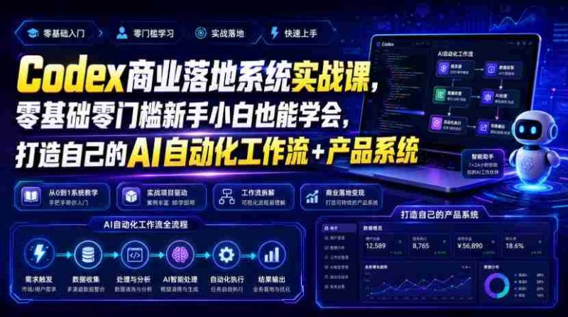 Codex商业落地系统实战课,零基础零门槛新手小白也能学会,打造自己的AI自动化工作流+产品系统-一起发