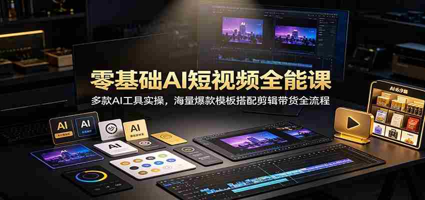 零基础AI短视频全能课：多款AI工具实操，海量爆款模板搭配剪辑带货全流程-一起发