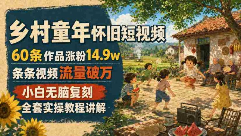 乡村童年怀旧短视频,60条作品涨粉14.9w,条条视频流量破万,小白无脑复刻,全套实操教程讲解-一起发