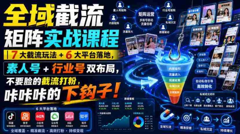 全域截流矩阵实战课程|7大截流玩法+6大平台落地,素人号+行业号双布局,不要脸的截流打粉,咔咔咔的下钩子!-一起发