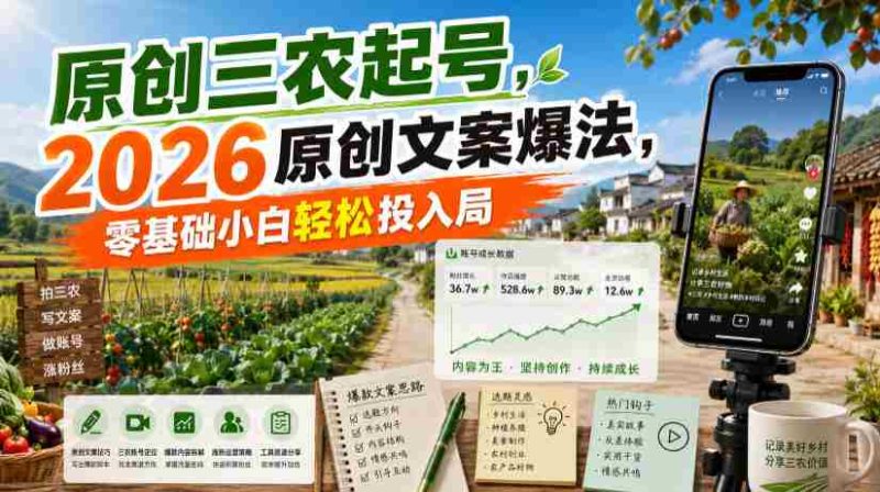 原创三农起号，2026原创文案爆法，零基础小白轻松投入局-一起发