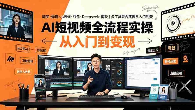 (19250期)AI短视频全流程实操:即梦·蝉镜·小云雀·豆包·Deepseek·剪映|多工具联合实操从入门到变现-一起发