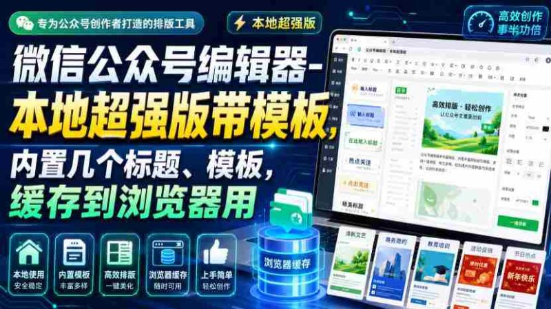 微信公众号编辑器-本地超强版带模板,内置几个标题、模板,缓存到浏览器用-一起发