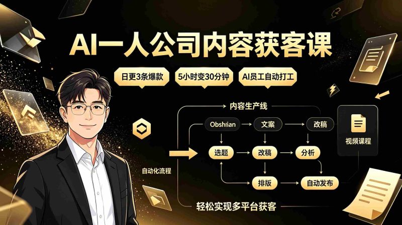 (19387期)AI一人公司内容获客课:日更3条爆款×5小时变30分钟×AI员工自动打工,轻松实现多平台获客-一起发