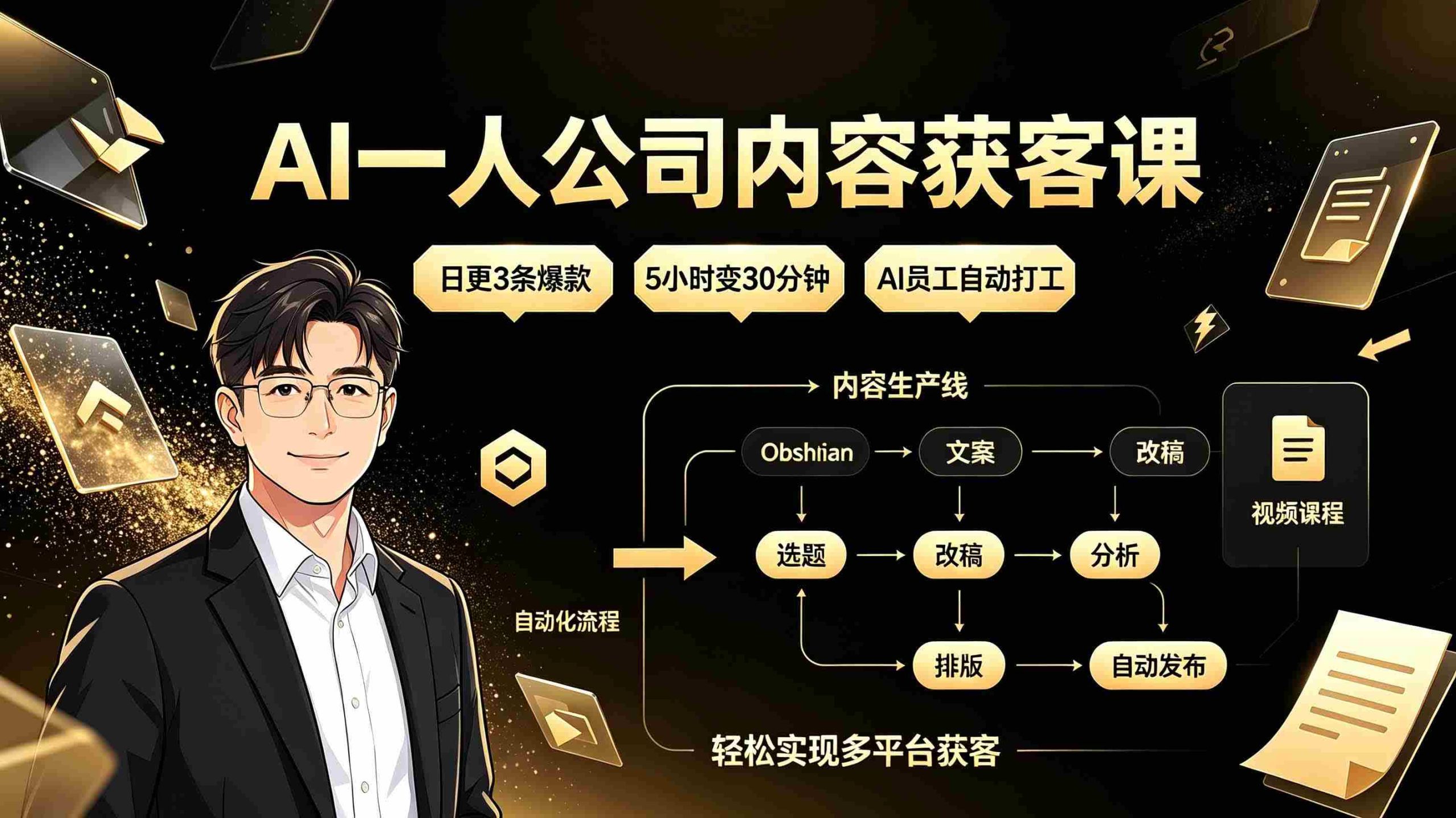 (19387期)AI一人公司内容获客课:日更3条爆款×5小时变30分钟×AI员工自动打工,轻松实现多平台获客-一起发