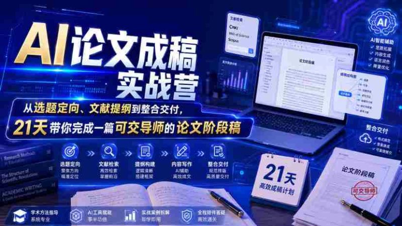 AI论文成稿实战营,从选题定向、文献提纲到整合交付,21天带你完成一篇可交导师的论文阶段稿-一起发