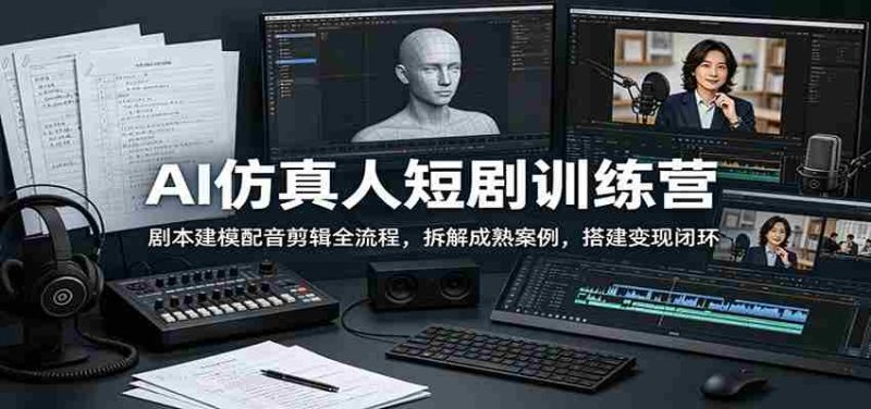 AI仿真人短剧训练营:剧本建模配音剪辑全流程,拆解成熟案例,搭建变现闭环-一起发