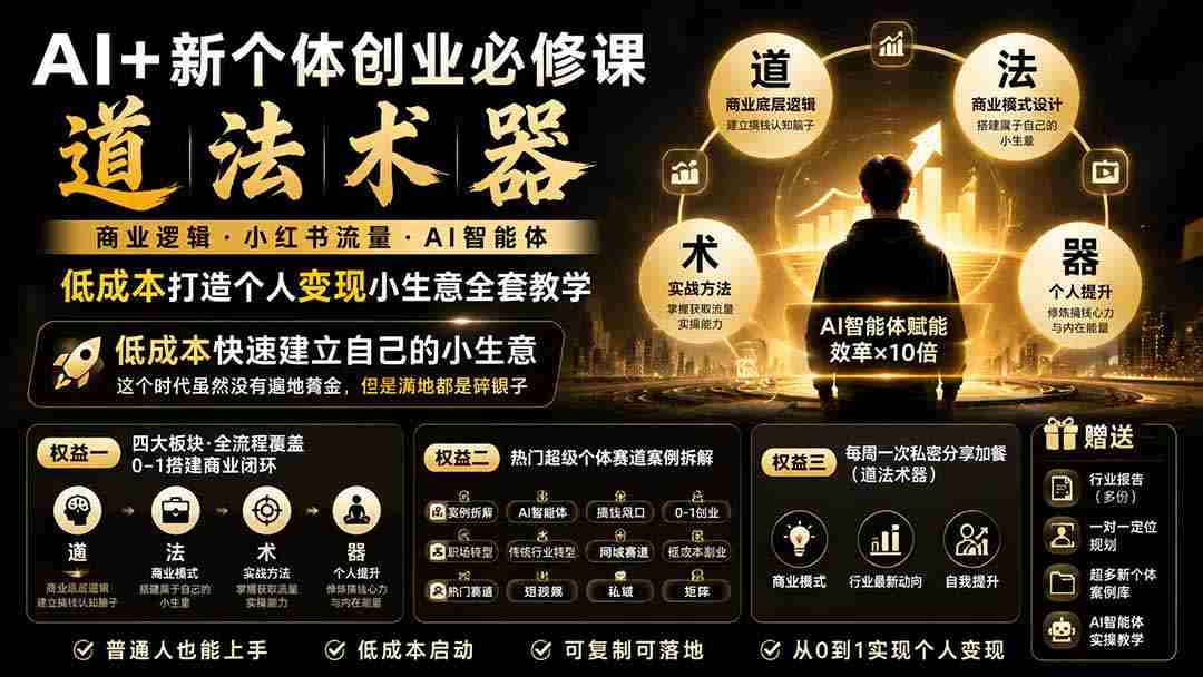 （19738期）AI+新个体创业必修课｜道法术器｜商业逻辑·小红书流量·AI智能体｜低成本打造个人变现小生意全套教学-一起发