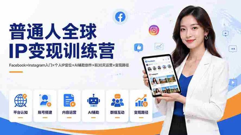(19568期)普通人全球IP变现训练营:Facebook×Instagram入门×个人IP定位×AI辅助创作×前30天运营×变现路径-一起发