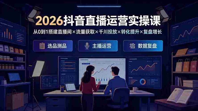 (19343期)2026抖音直播运营实操课:从0到1搭建直播间×流量获取×千川投放×转化提升×复盘增长,系统掌握完整闭环-一起发