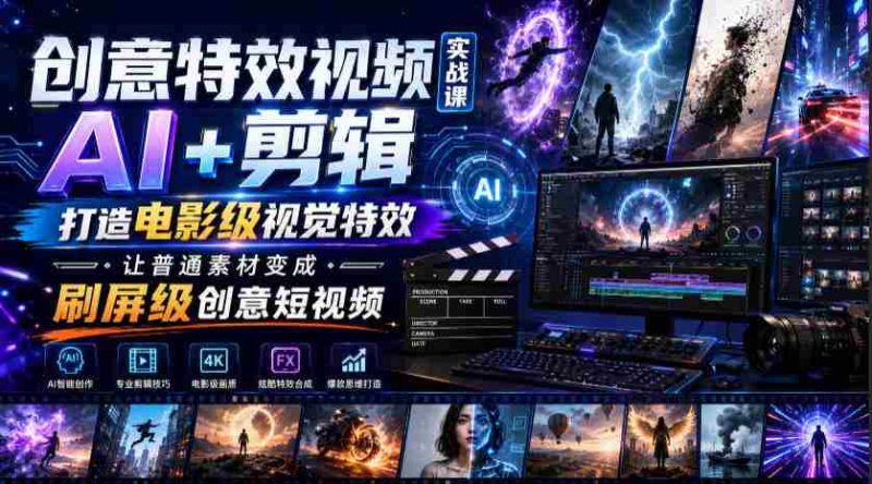 创意特效视频实战课,AI+剪辑打造电影级视觉特效,让普通素材变成刷屏级创意短视频-一起发