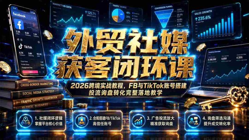 (19611期)外贸社媒获客闭环课|2026跨境实战教程,FB与TikTok账号搭建投流询盘转化完整落地教学-一起发