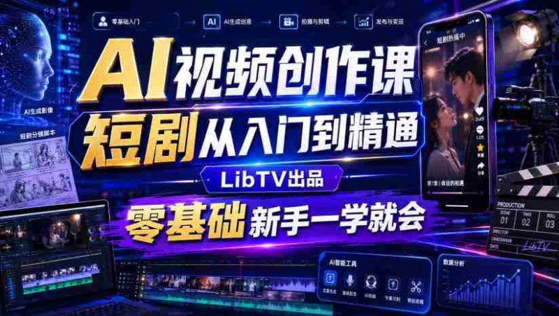 AI视频创作课,短剧从入门到精通,LibTV出品,零基础新手一学就会-一起发