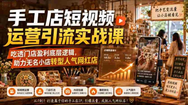 手工店短视频运营引流实战课,吃透门店盈利底层逻辑,助力无名小店转型人气网红店-一起发