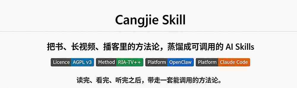 图片[1]-（19809期）全网走红！GitHub上6.7K Star的开源项目，把任何书、长视频、播客蒸馏成AI工具，值得收藏 cangjie-skill