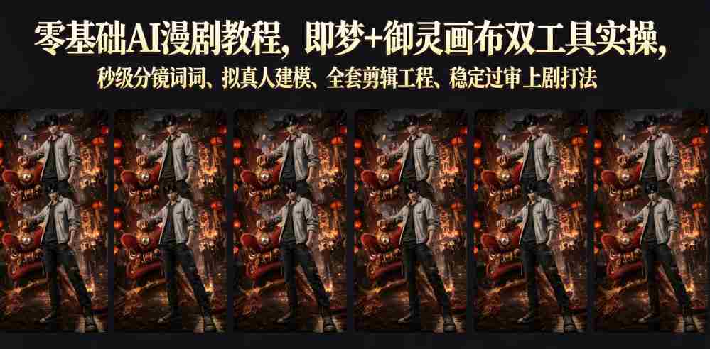 零基础AI漫剧教程，即梦+御灵画布双工具实操，秒级分镜提示词、拟真人建模、全套剪辑工程、稳定过审上剧打法-一起发